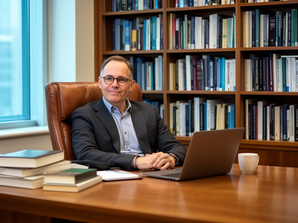 Марк Уильямс — исследователь медиа, мужчина средних лет в очках, профессиональный портрет в кабинете с книгами