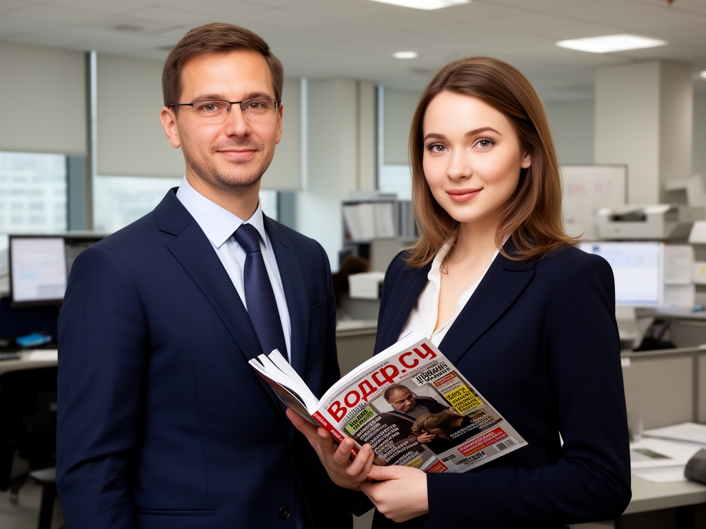 Сара Ллойд — типограф и медиааналитик, молодая женщина в профессиональной одежде с журналом в руках, портрет в редакционном офисе